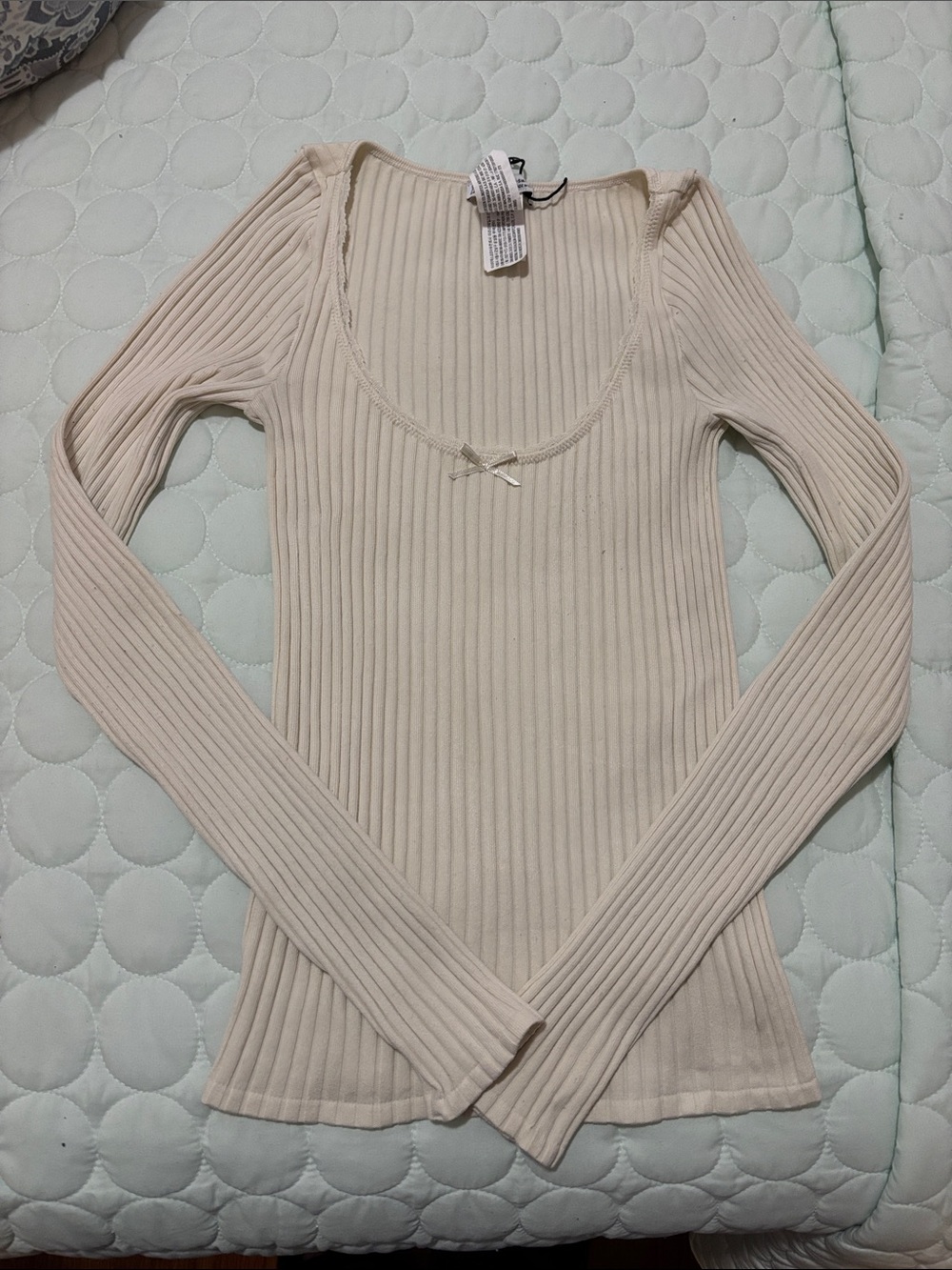 ZARA Cream Ribbed Knit Top - Picture 4 of 5